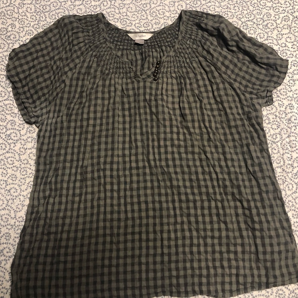 CJ Banks Plaid Green And Grey Top